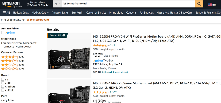 B550 Motherboards on Amazon