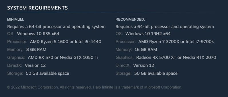 PC Requirements For Playing Halo Infinite