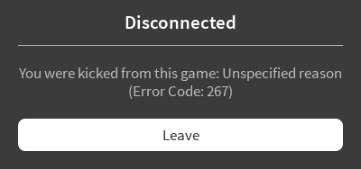 Roblox Error Code 267