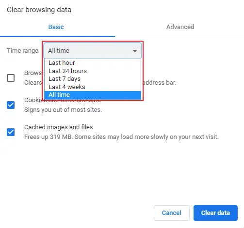 Remove browser cache and cookies