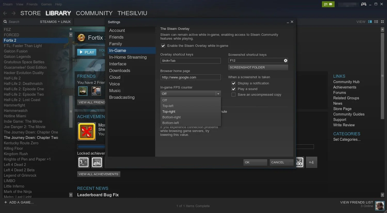 Steam's In-Game FPS Counter