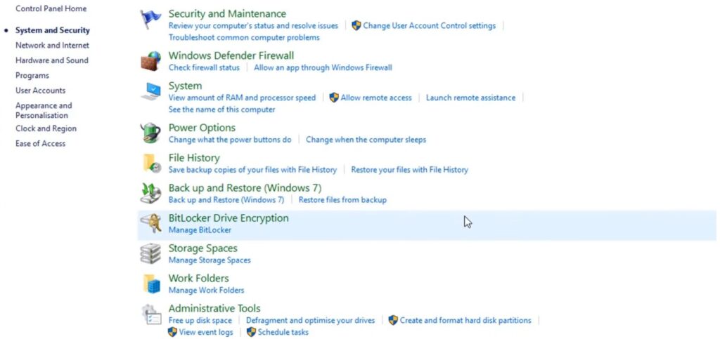 Open BitLocker Drive Ecryption