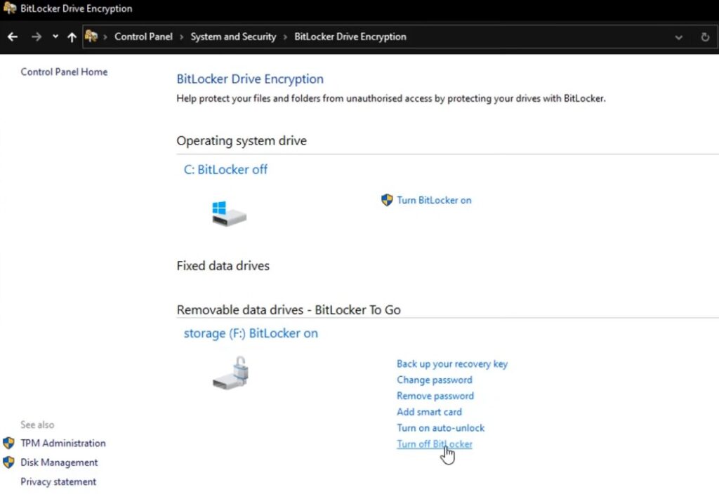 Turn off bitlocker