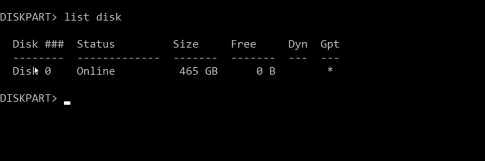 list disk diskpart