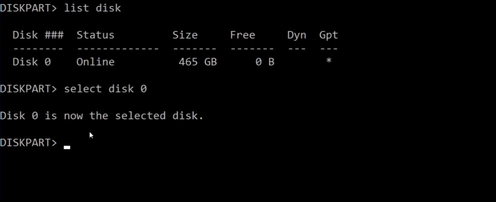 select disk 0